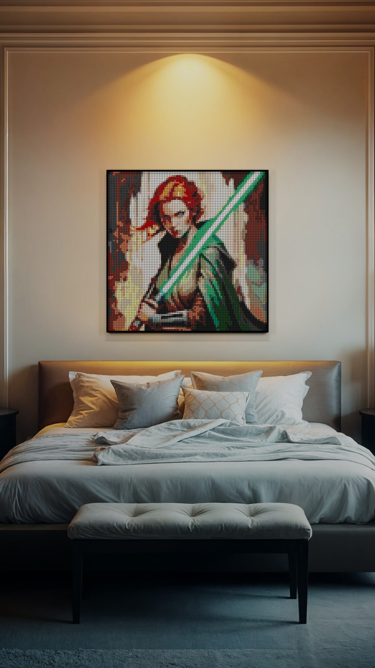 Star of the Warborn LEGO® Style mosaic wall art made from colorful plastic bricks